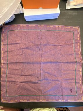 Yves Saint Laurent Purple Paisley Silk Scarf